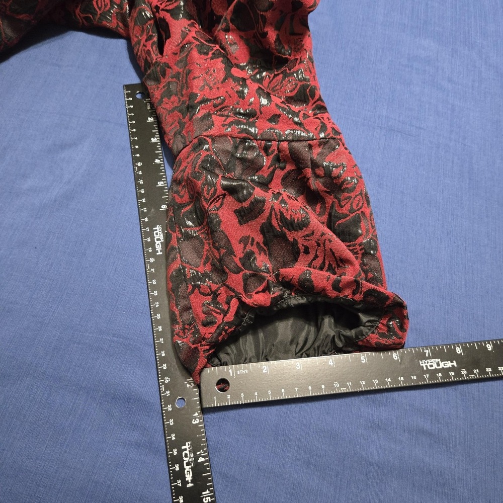 Studio 1940 Jacket Womens 16W Red Floral Jacquard Lined 3/4 Sleeve Collarless - Picture 7 of 8